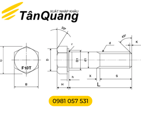 Cấu tạo của bulong F10T Tân Quang